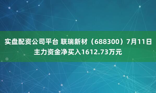 实盘配资公司平台 联瑞新材（688300）7月11日主力资金净买入1612.73万元